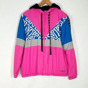 Pink Victoria's Secret Sherpa Insulated Hooded Windbreaker Jacket Coat Hot Pink